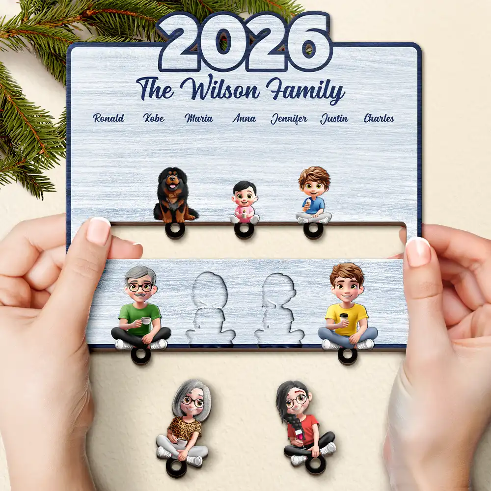 3D Effect Family Sitting Together - Personalized Custom Shaped Key Holder - Image 3