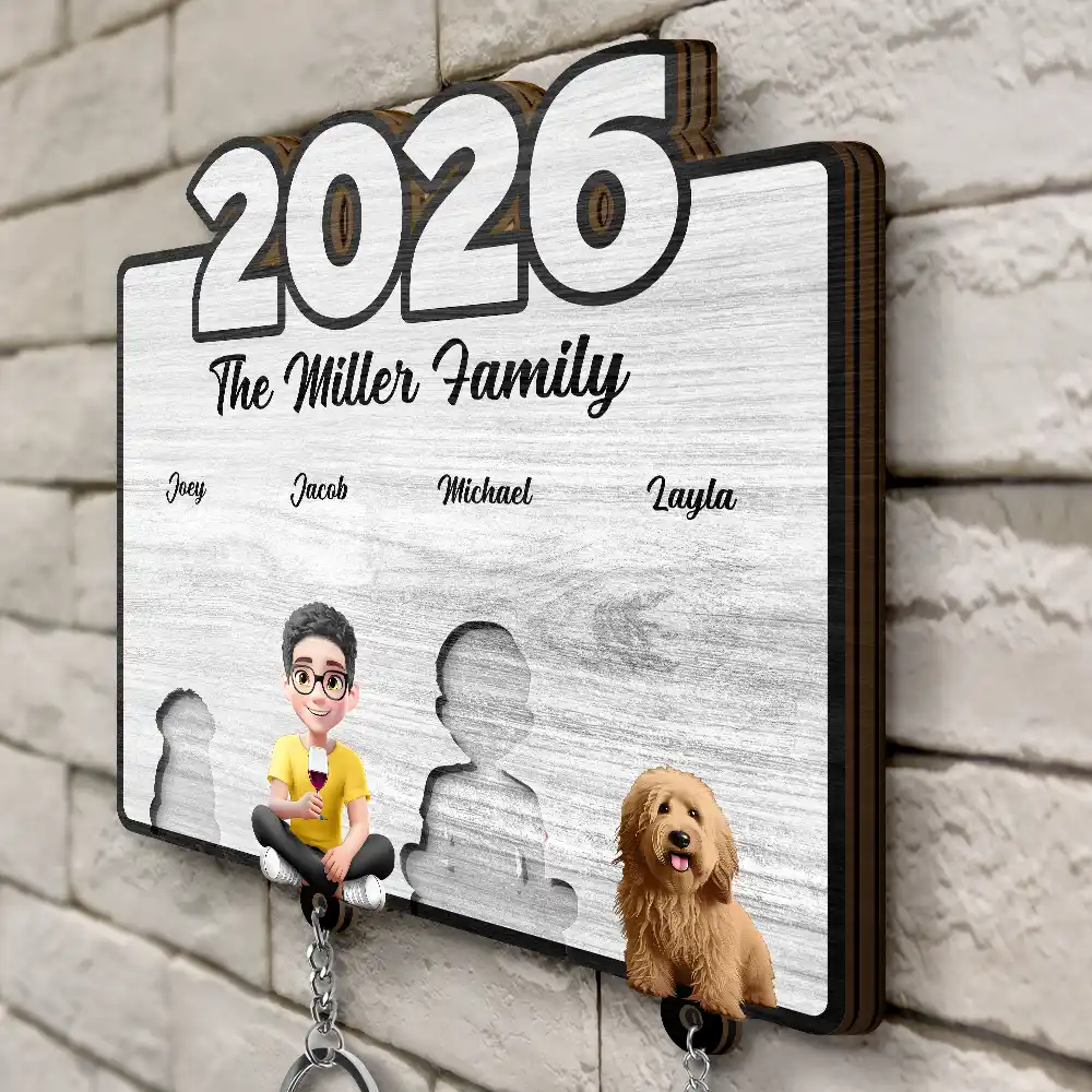 3D Effect Family Sitting Together - Personalized Custom Shaped Key Holder - Image 4