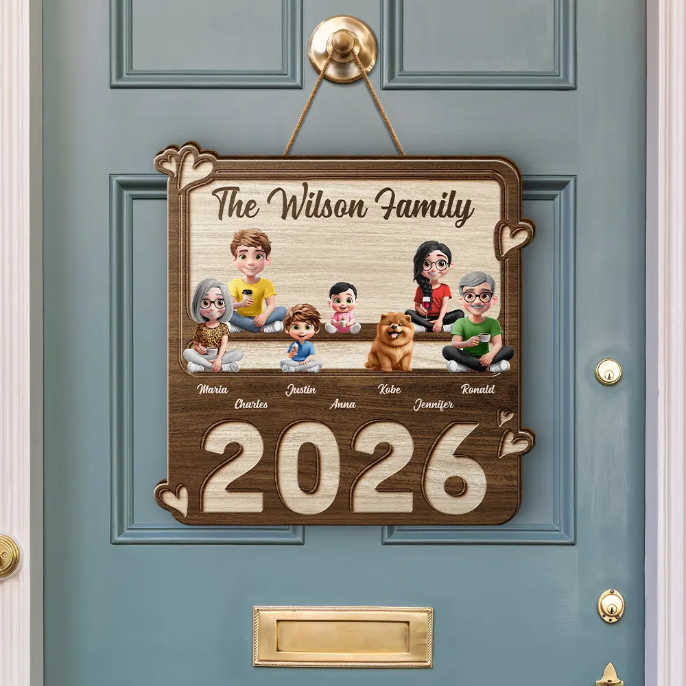 3D Effect Family Sitting Together - Personalized Custom Shaped Wood Sign - Image 3