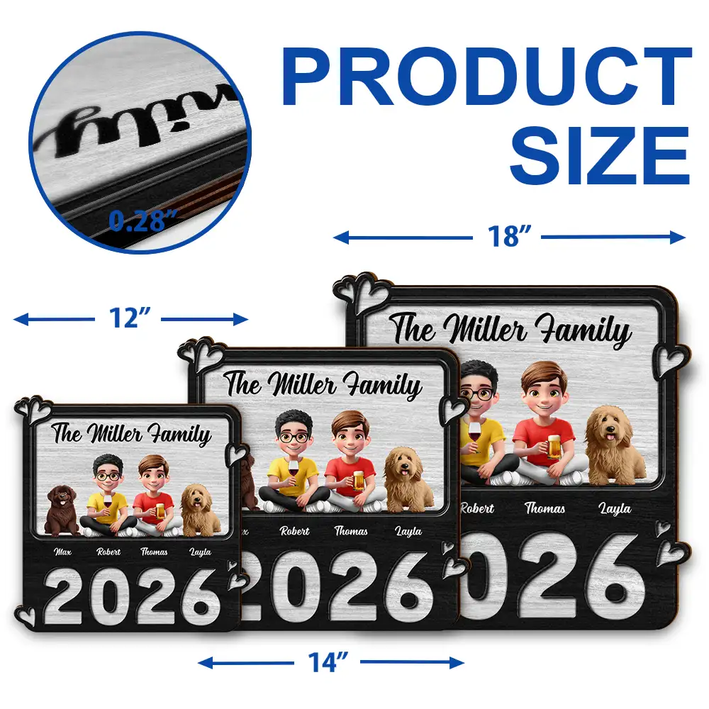 3D Effect Family Sitting Together - Personalized Custom Shaped Wood Sign - Image 5