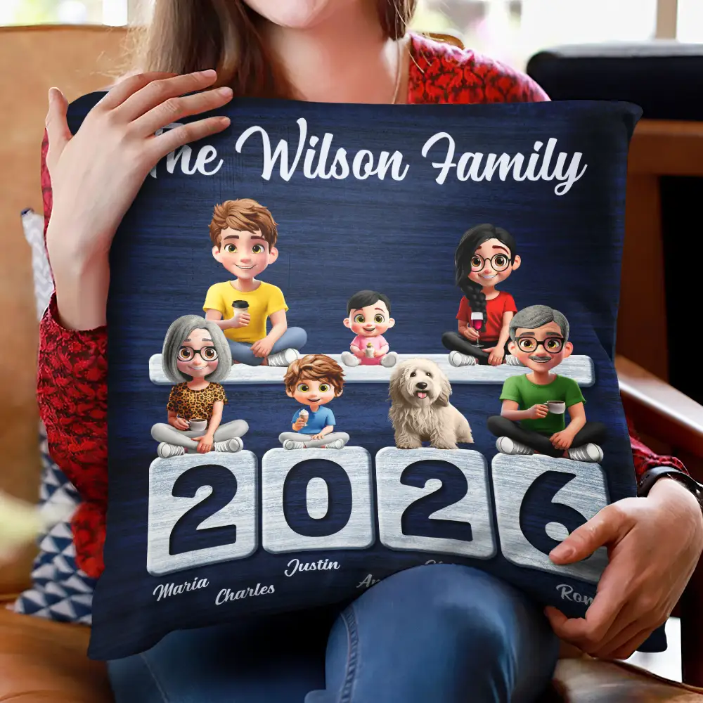 3D Effect Family Sitting Together - Personalized Pillow - Image 2