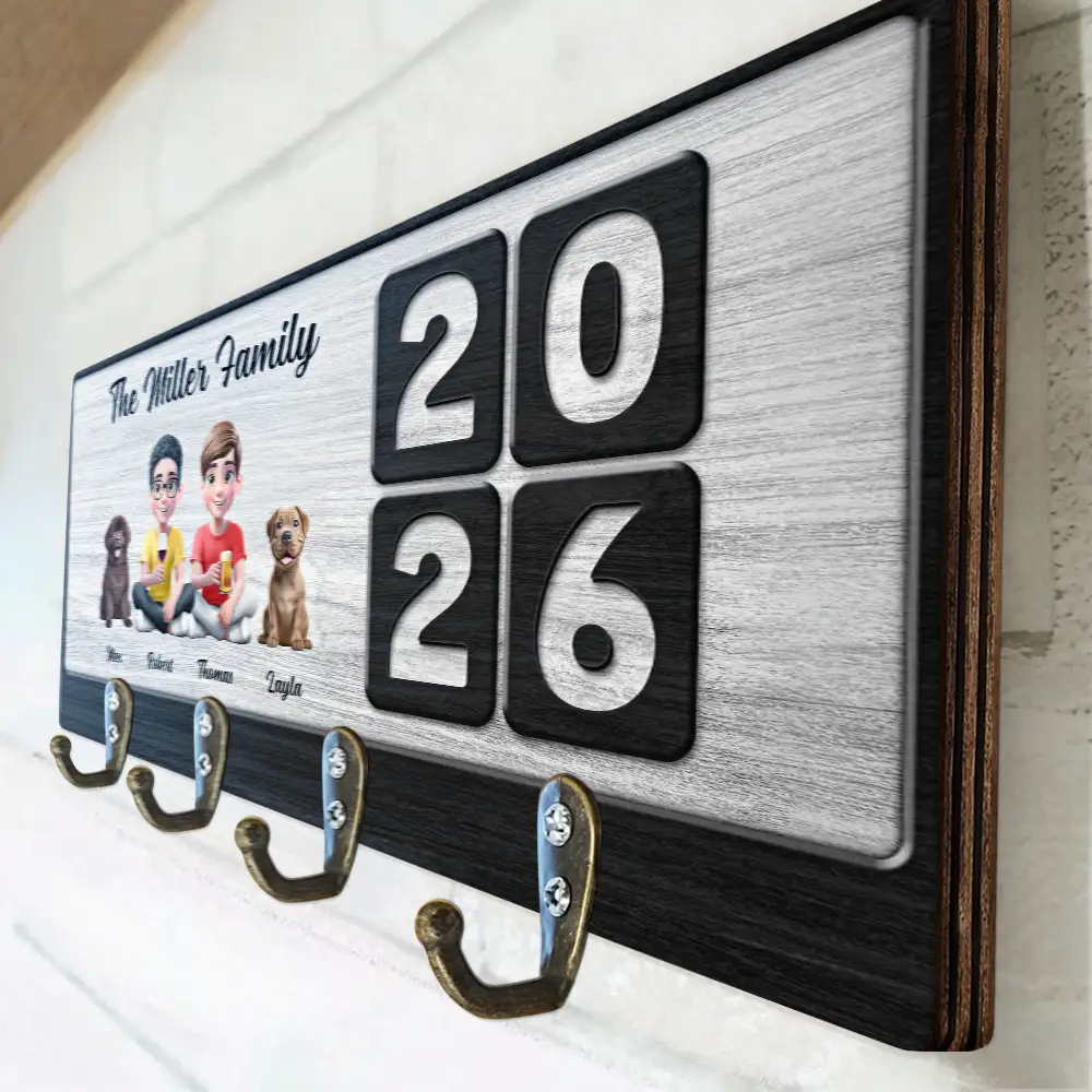 3D Effect Family Sitting Together - Personalized Wood Key Holder - Image 3