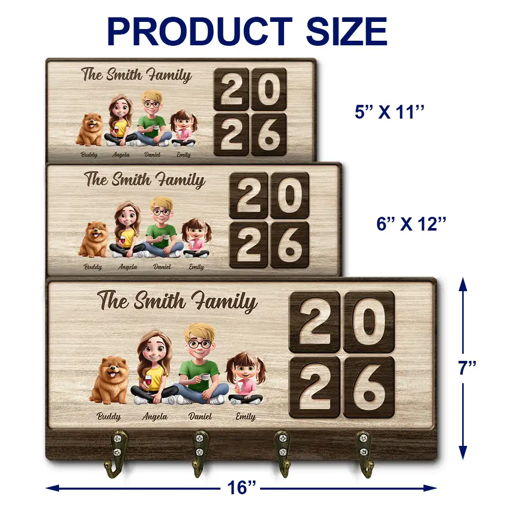 3D Effect Family Sitting Together - Personalized Wood Key Holder - Image 4