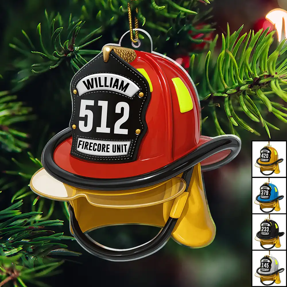 3D Effect Firefighter Helmet - Personalized Custom Shaped Acrylic Ornament - Image 2