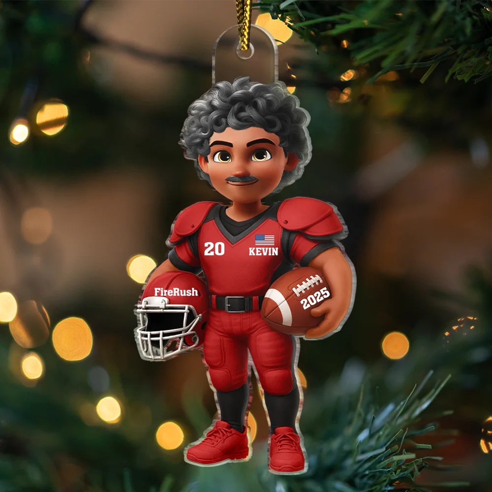 3D Effect Football Player - Personalized Custom Shaped Acrylic Ornament - Image 3