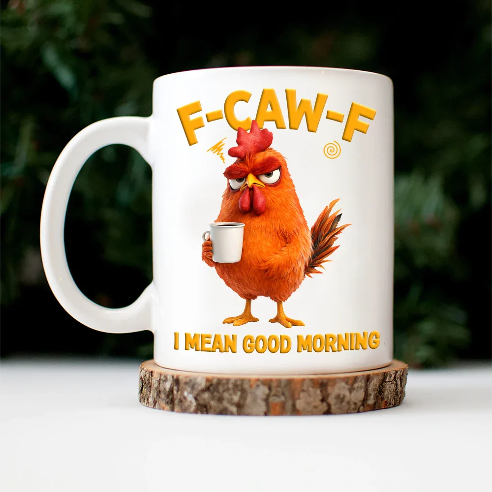 3D Effect Funny Chicken F-Caw-F I Mean Good Morning - Personalized Mug - Image 4