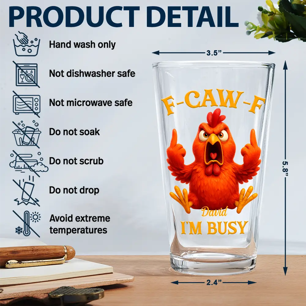 3D Effect Funny Chicken F-CAW-F I'm Busy - Personalized Beer Glass - Image 5