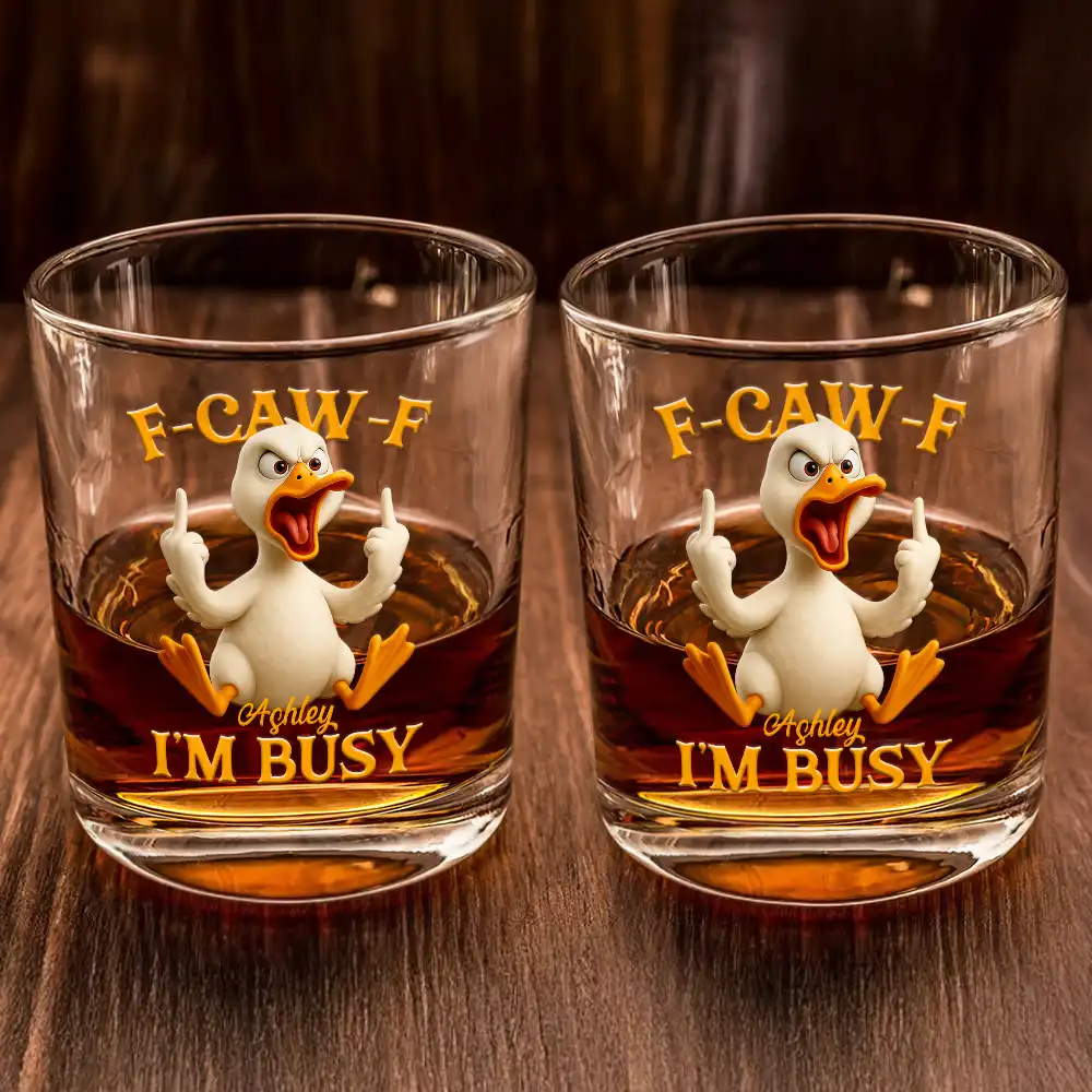 3D Effect Funny Chicken F-CAW-F I'm Busy - Personalized Whiskey Glass - Image 2