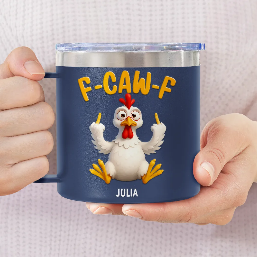3D Effect Funny Chicken F-CAW-F My Work Vocabulary - Personalized 14oz Stainless Steel Tumbler With Handle - Image 3