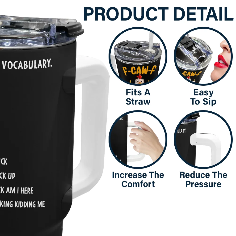 3D Effect Funny Chicken F-CAW-F My Work Vocabulary - Personalized 40oz Tumbler With Straw - Image 5