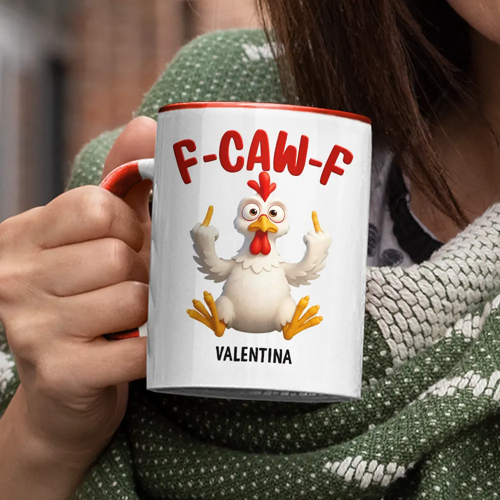 3D Effect Funny Chicken F-CAW-F My Work Vocabulary - Personalized Accent Mug - Image 3