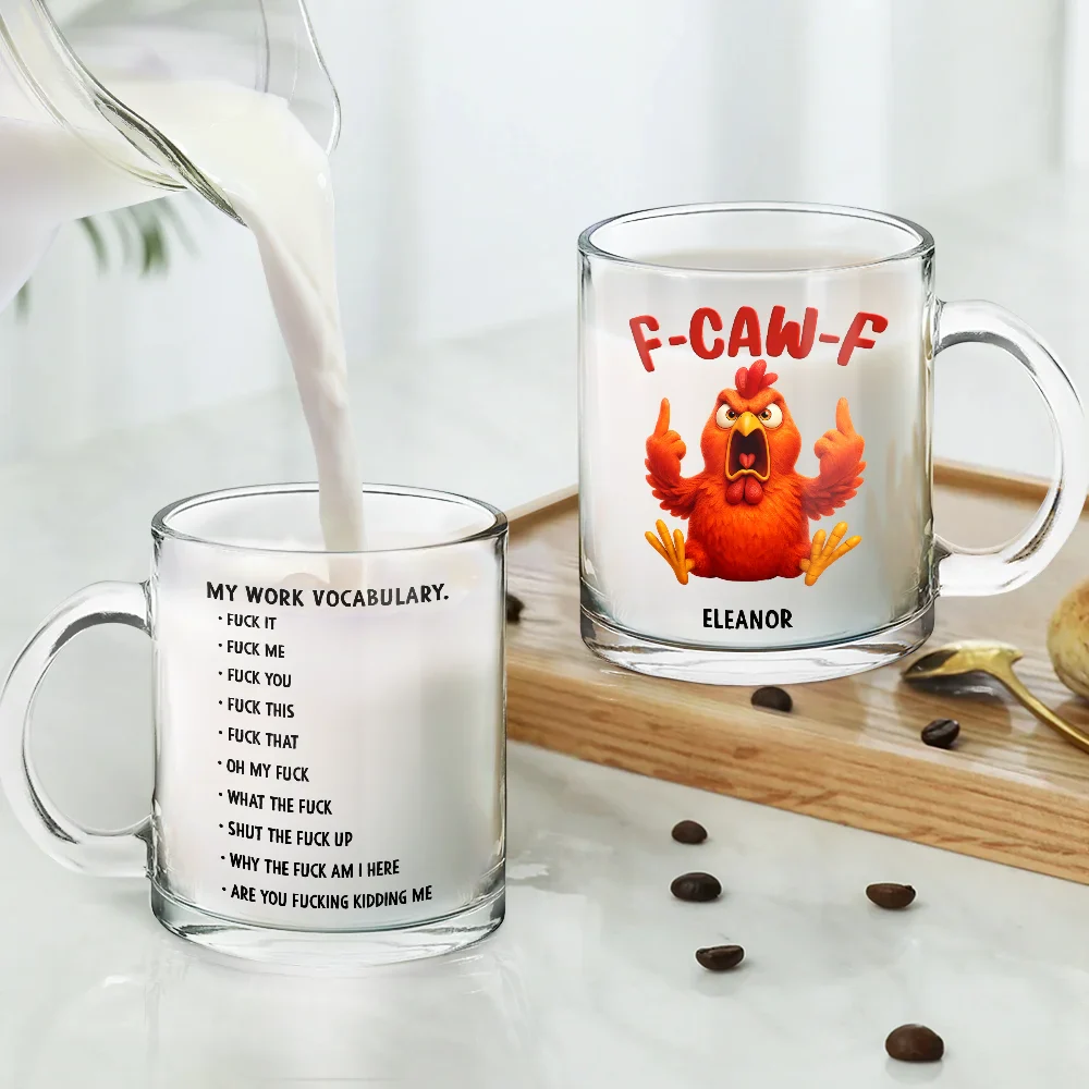 3D Effect Funny Chicken F-CAW-F My Work Vocabulary - Personalized Glass Mug - Image 4