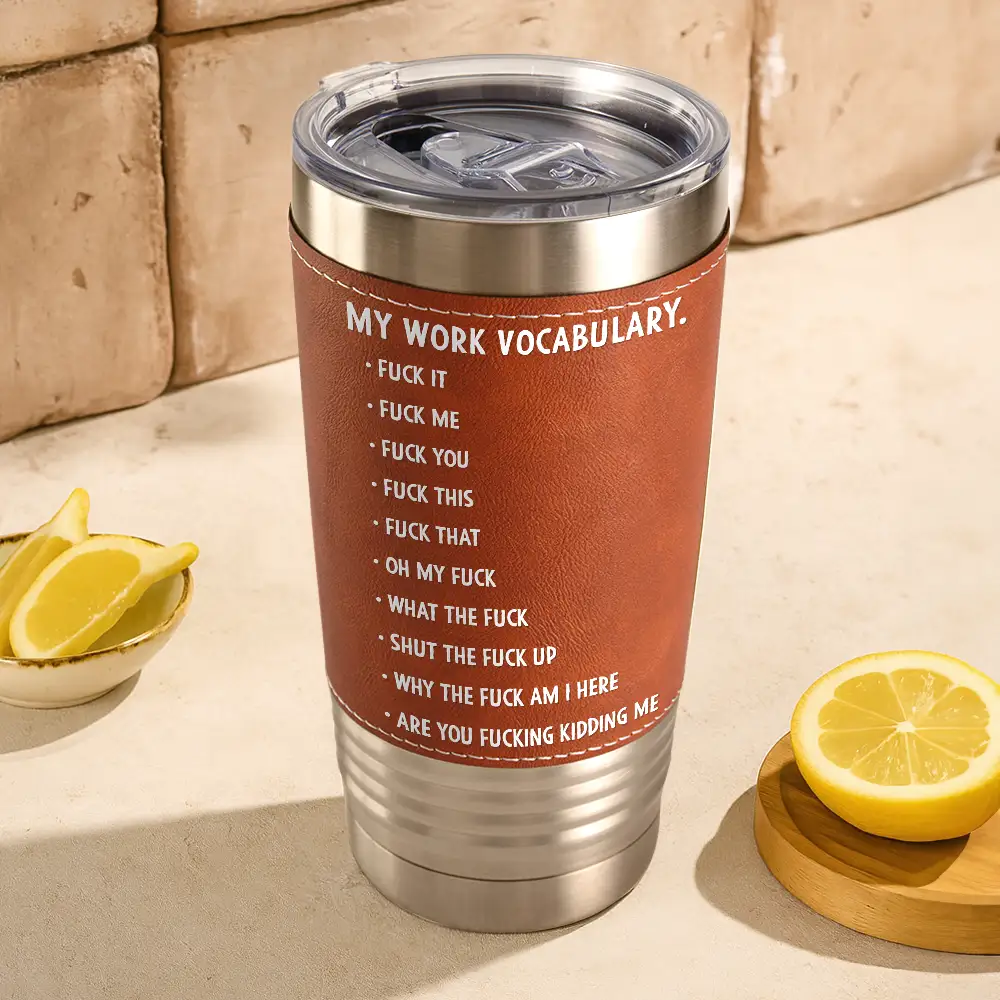 3D Effect Funny Chicken F-CAW-F My Work Vocabulary - Personalized Leather Tumbler - Image 3
