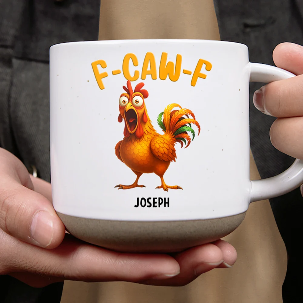 3D Effect Funny Chicken F-CAW-F My Work Vocabulary - Personalized Pottery Mug - Image 4