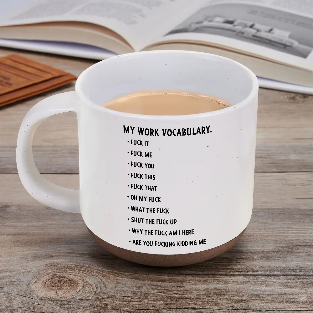 3D Effect Funny Chicken F-CAW-F My Work Vocabulary - Personalized Pottery Mug - Image 5