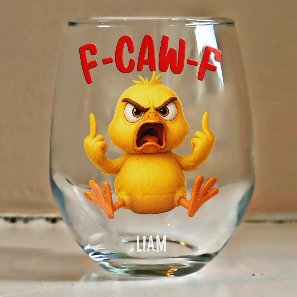 3D Effect Funny Chicken F-CAW-F My Work Vocabulary - Personalized Stemless Wine Glass - Image 4
