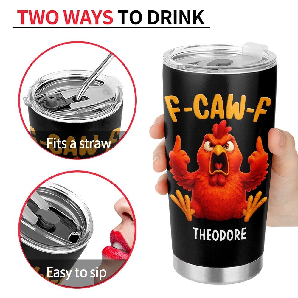 3D Effect Funny Chicken F-CAW-F My Work Vocabulary - Personalized Tumbler - Image 4