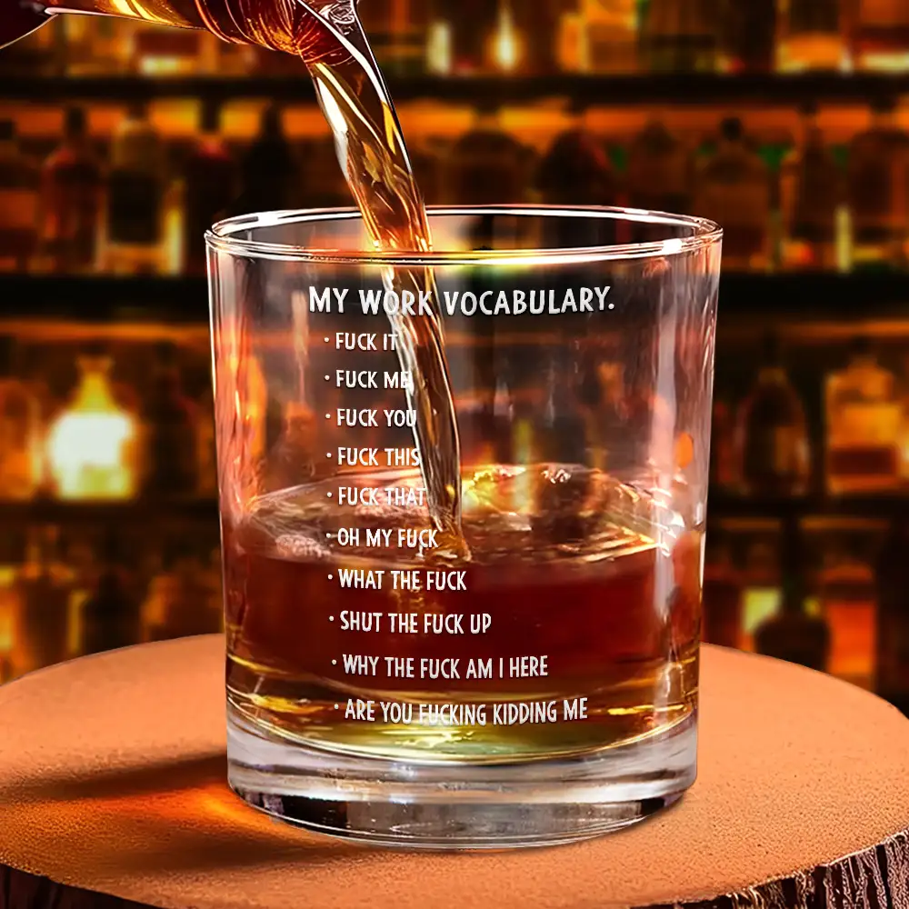 3D Effect Funny Chicken F-CAW-F My Work Vocabulary - Personalized Whiskey Glass - Image 4