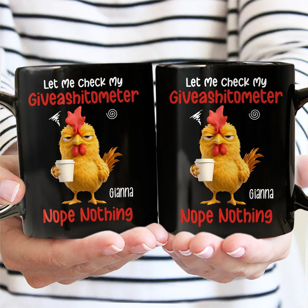 3D Effect Funny Chicken Let Me Check My Giveashitometer - Personalized Mug - Image 3
