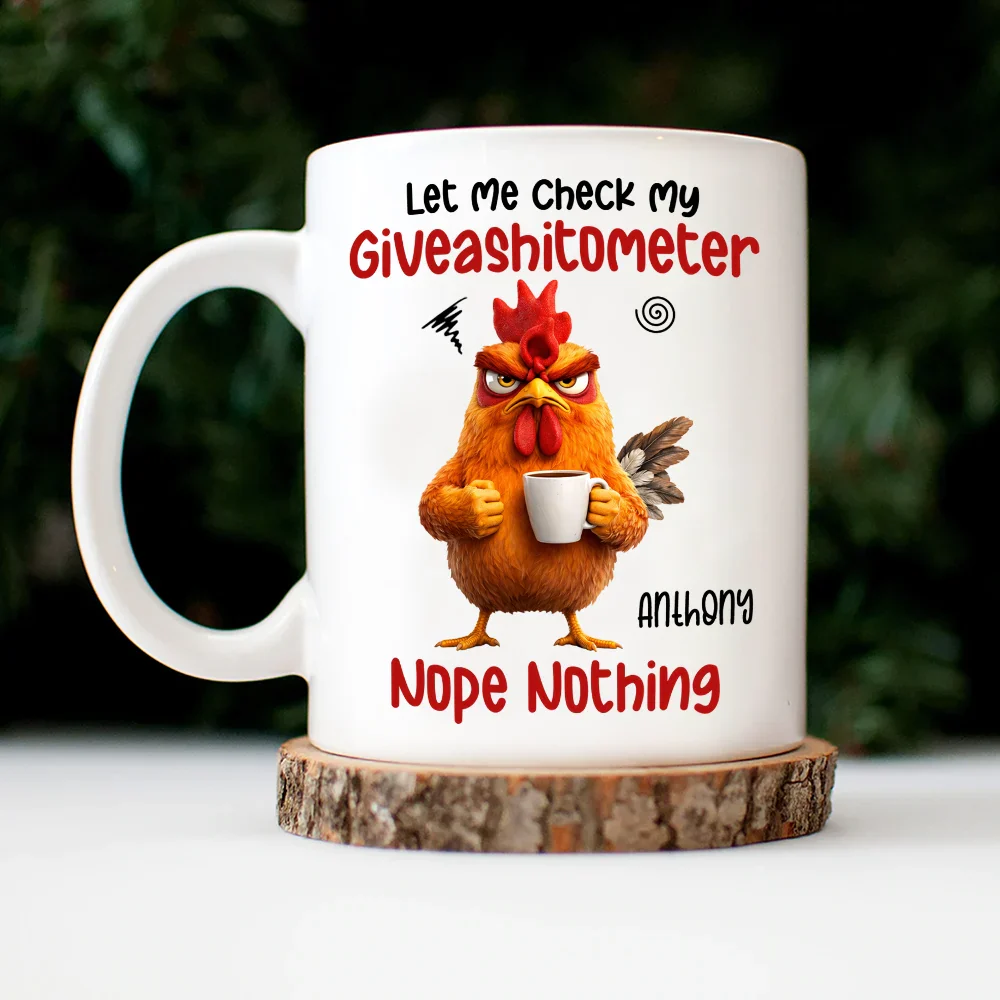 3D Effect Funny Chicken Let Me Check My Giveashitometer - Personalized Mug - Image 4
