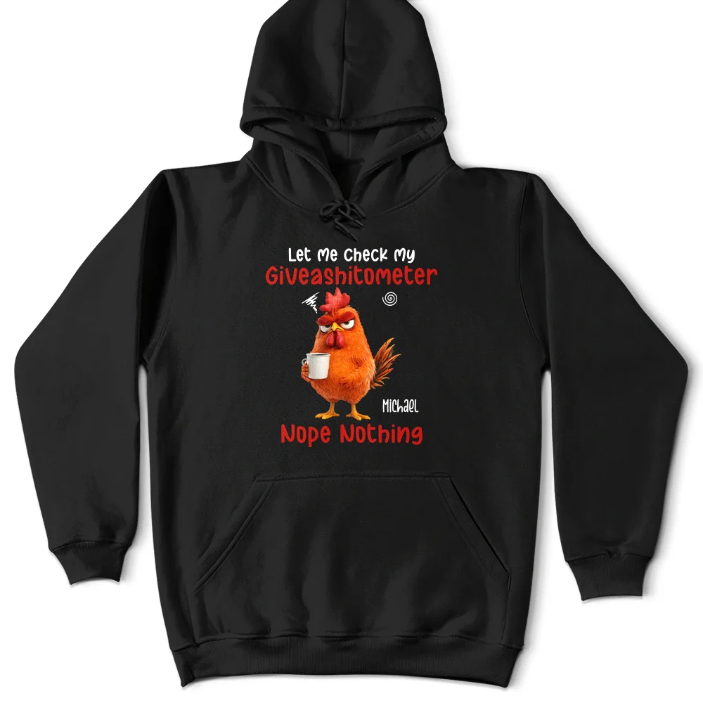 3D Effect Funny Chicken Let Me Check My Giveashitometer - Personalized T Shirt - Image 6