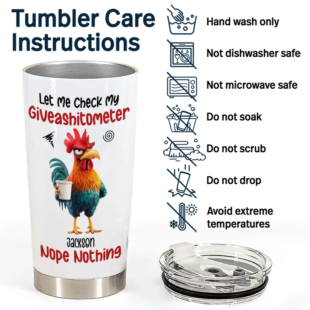 3D Effect Funny Chicken Let Me Check My Giveashitometer - Personalized Tumbler - Image 5