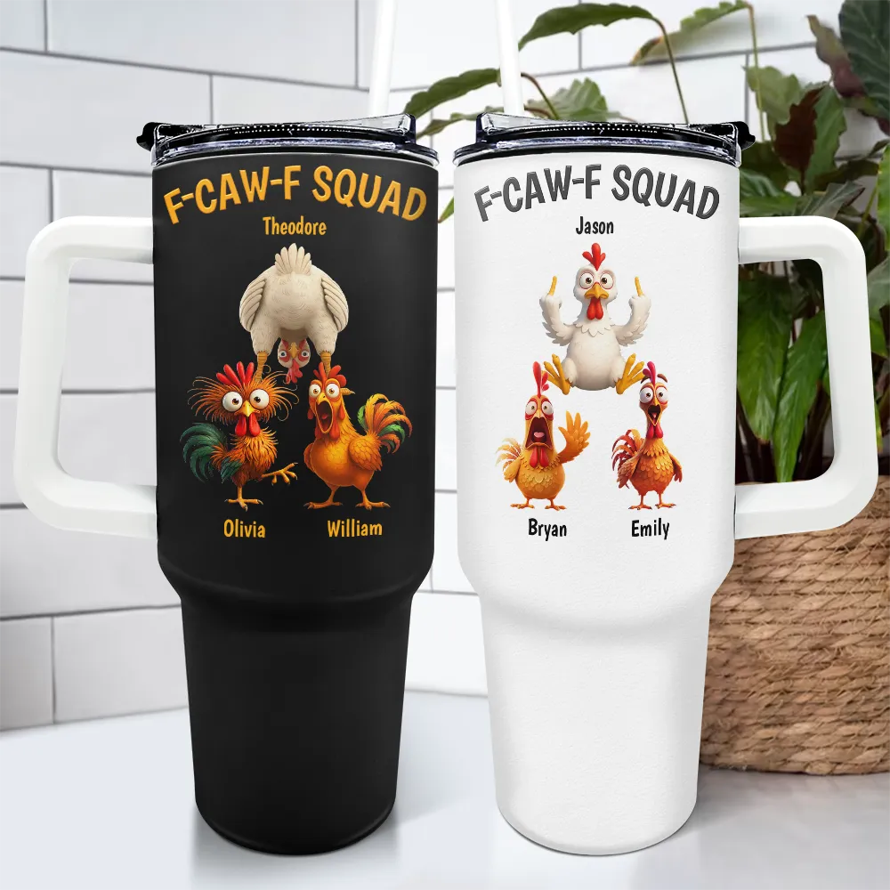 3D Effect Funny Chickens F-CAW-F Squad - Personalized 40oz Tumbler With Straw - Image 4