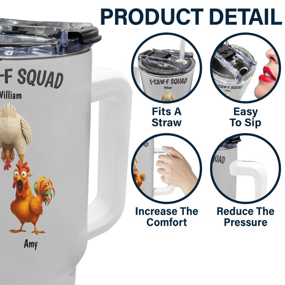 3D Effect Funny Chickens F-CAW-F Squad - Personalized 40oz Tumbler With Straw - Image 5
