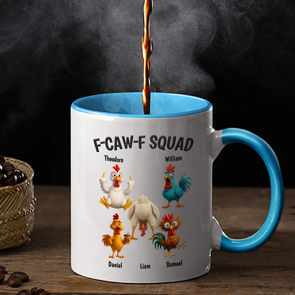 3D Effect Funny Chickens F-CAW-F Squad - Personalized Accent Mug - Image 2
