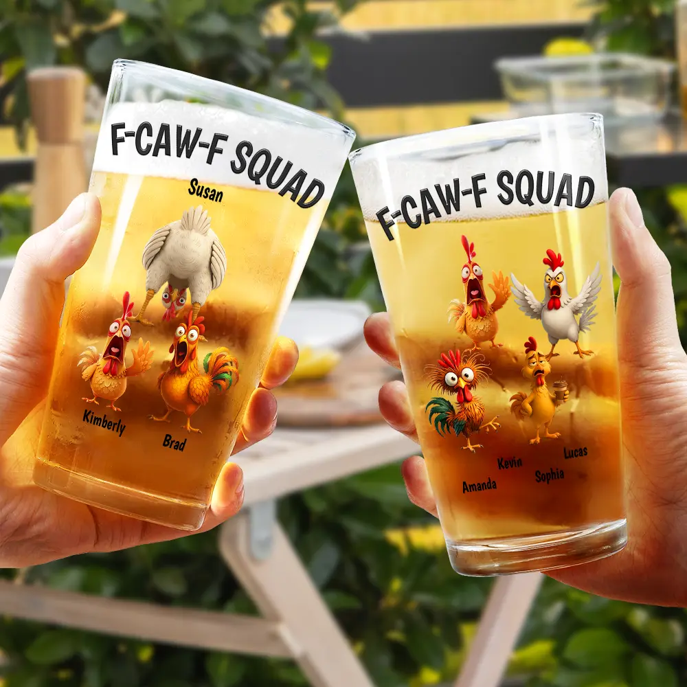 3D Effect Funny Chickens F-CAW-F Squad - Personalized Beer Glass - Image 4