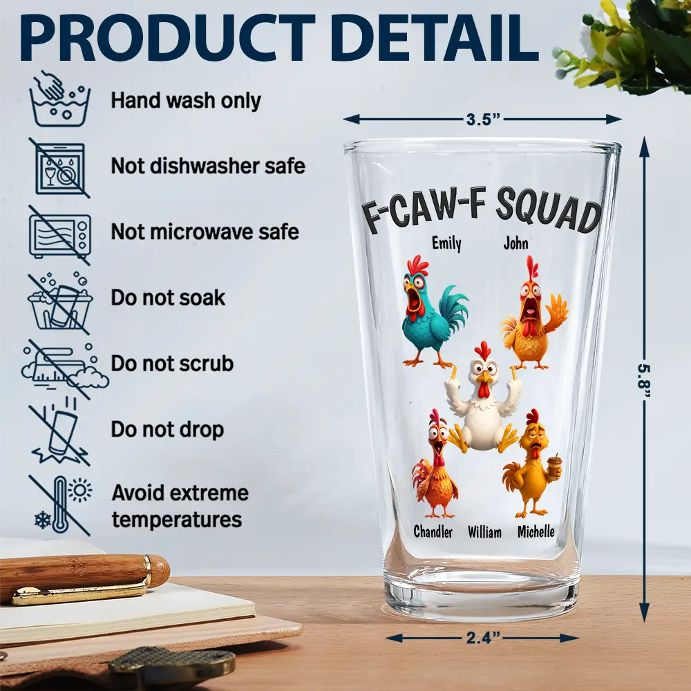 3D Effect Funny Chickens F-CAW-F Squad - Personalized Beer Glass - Image 5