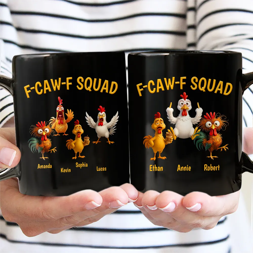 3D Effect Funny Chickens F-CAW-F Squad - Personalized Mug - Image 3