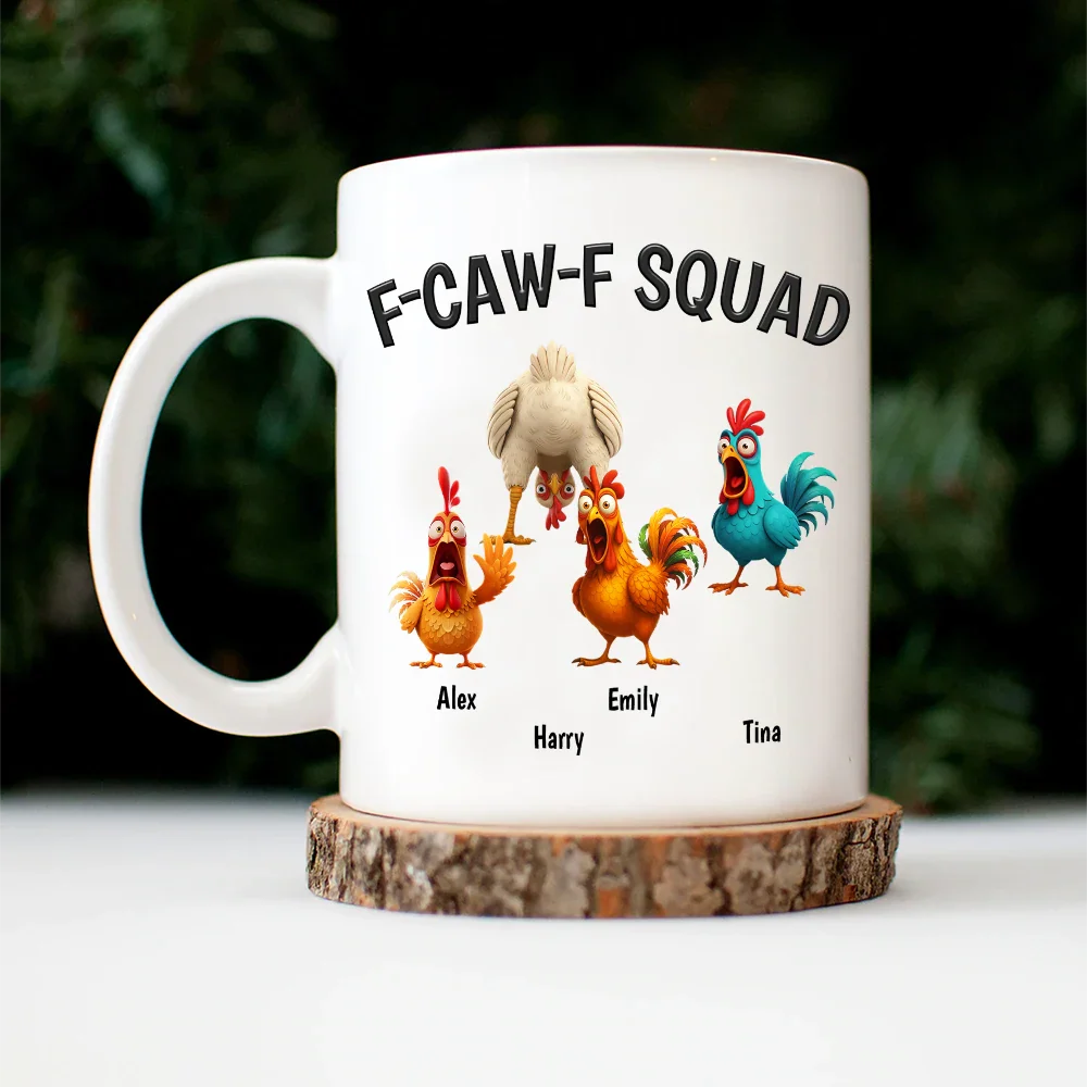 3D Effect Funny Chickens F-CAW-F Squad - Personalized Mug - Image 4