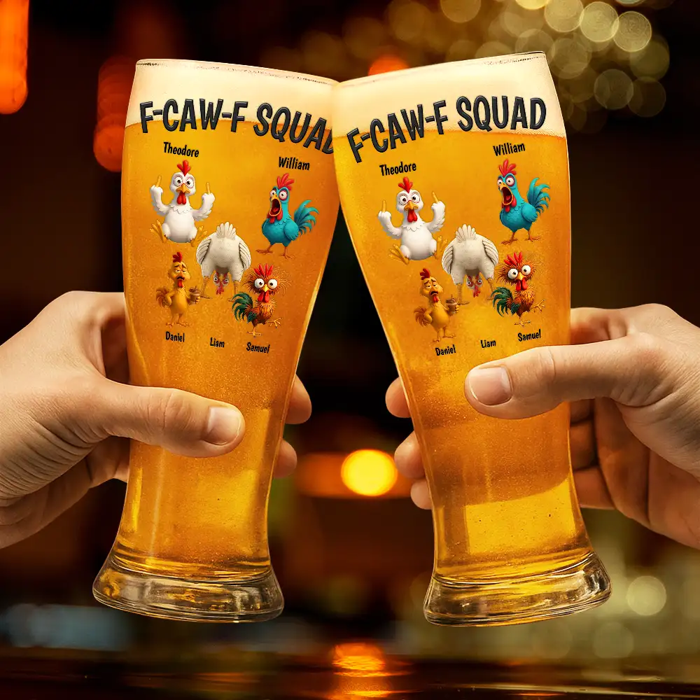 3D Effect Funny Chickens F-CAW-F Squad - Personalized Pilsner Glass - Image 2