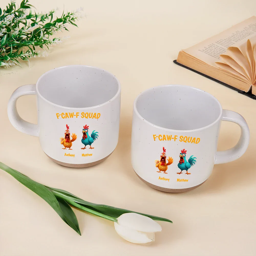 3D Effect Funny Chickens F-CAW-F Squad - Personalized Pottery Mug - Image 3