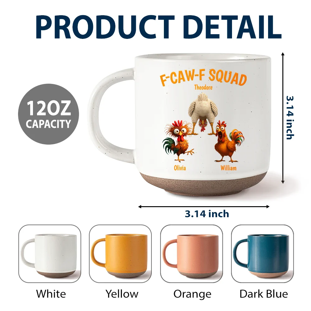 3D Effect Funny Chickens F-CAW-F Squad - Personalized Pottery Mug - Image 6