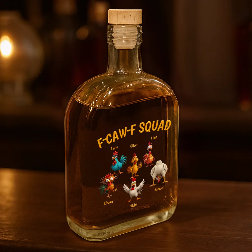 3D Effect Funny Chickens F-CAW-F Squad - Personalized Whiskey Bottle - Image 3
