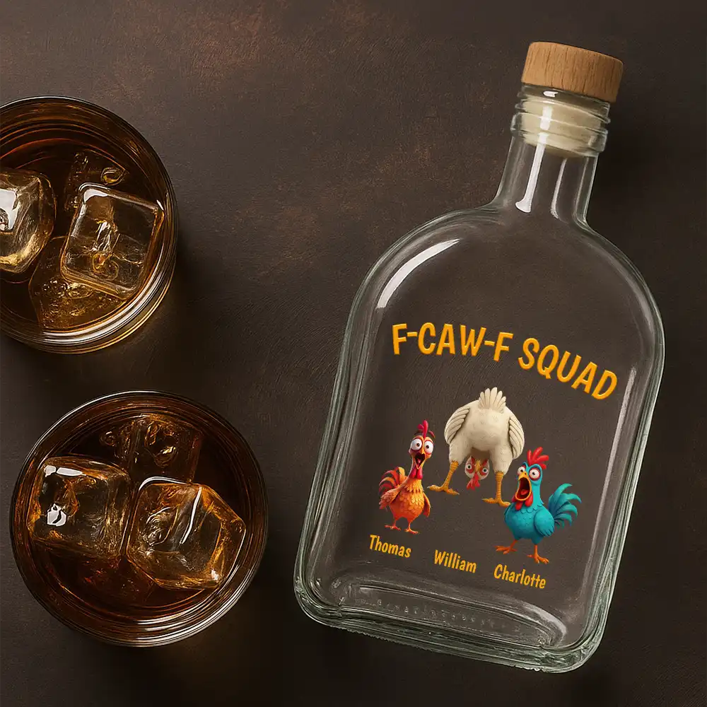 3D Effect Funny Chickens F-CAW-F Squad - Personalized Whiskey Bottle - Image 4