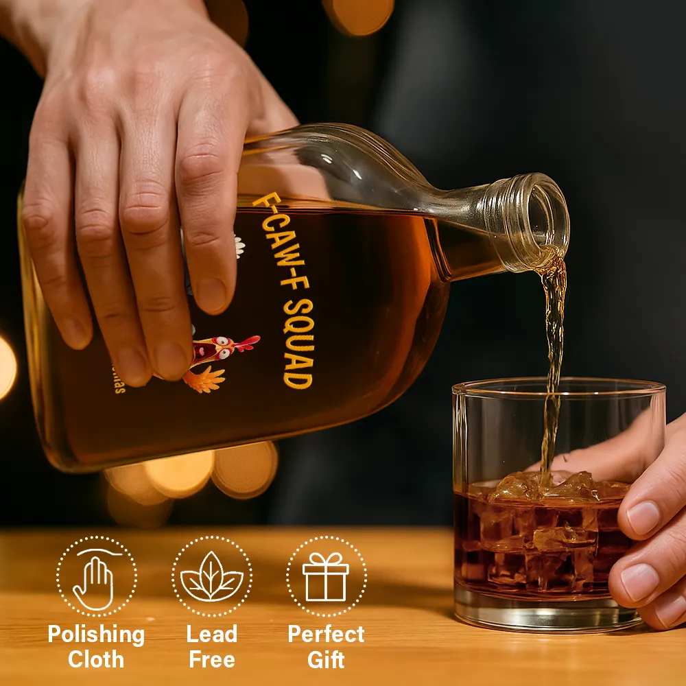3D Effect Funny Chickens F-CAW-F Squad - Personalized Whiskey Bottle - Image 6