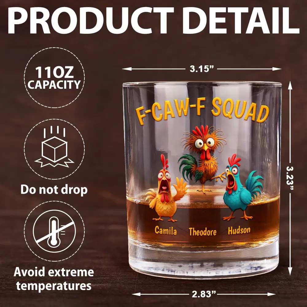 3D Effect Funny Chickens F-CAW-F Squad - Personalized Whiskey Glass - Image 5
