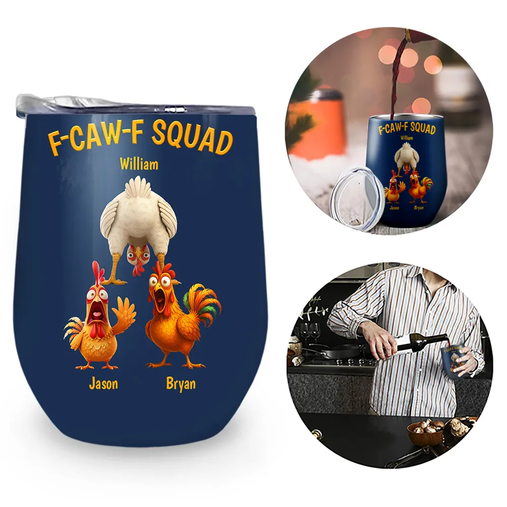 3D Effect Funny Chickens F-CAW-F Squad - Personalized Wine Tumbler - Image 2
