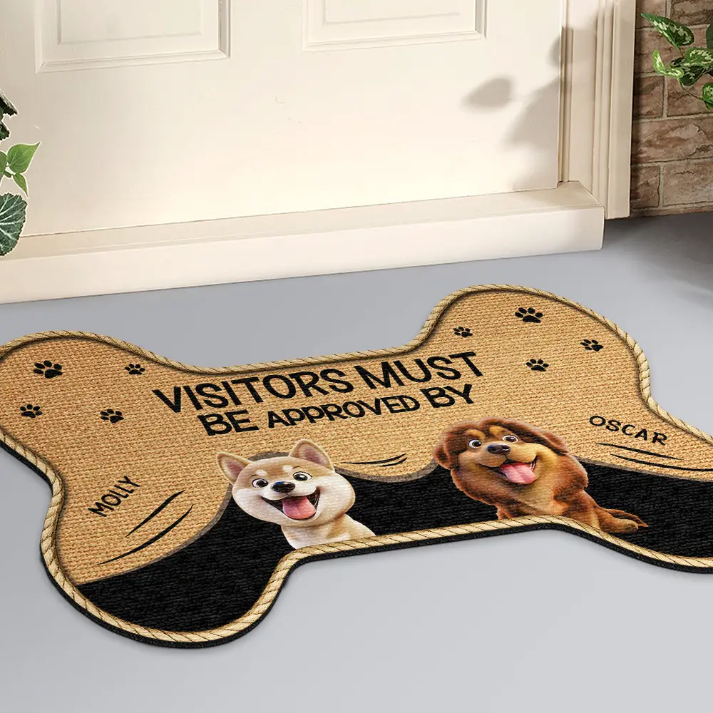 3D Effect Funny Dogs Visitors Must Be Approved By - Personalized Custom Shaped Doormat - Image 2