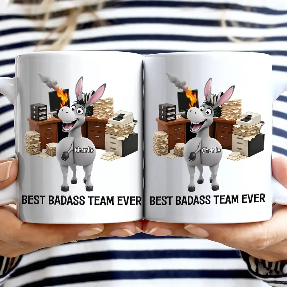 3D Effect Funny Donkey Coworkers Best Team Ever - Personalized Mug - Image 2