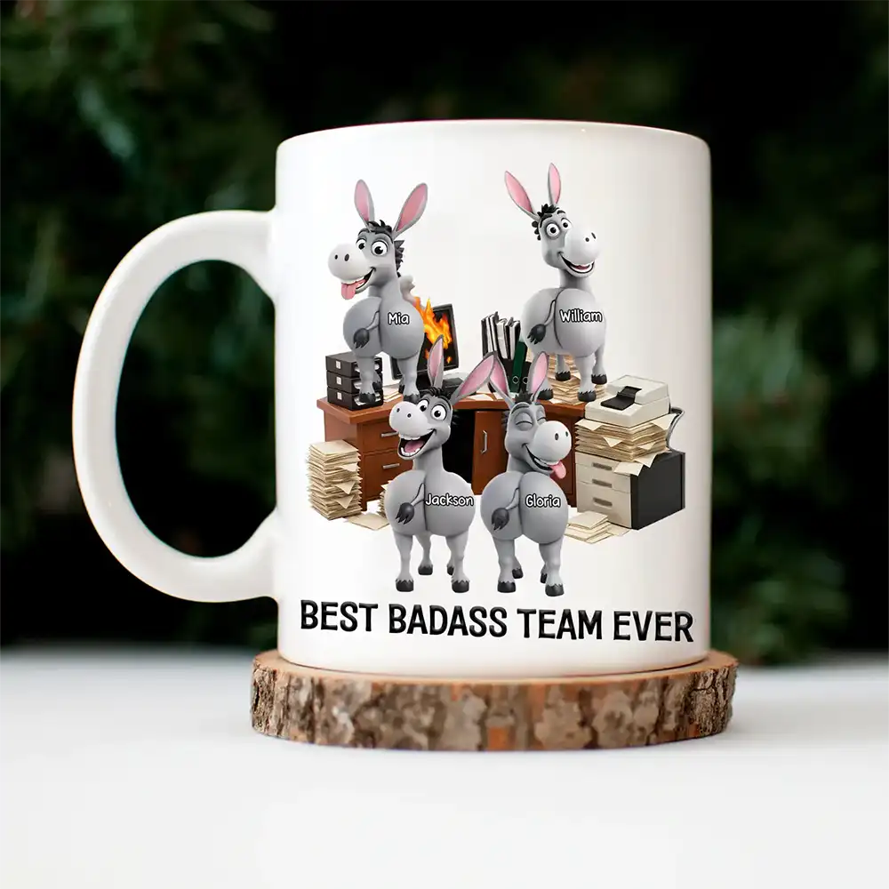 3D Effect Funny Donkey Coworkers Best Team Ever - Personalized Mug - Image 4