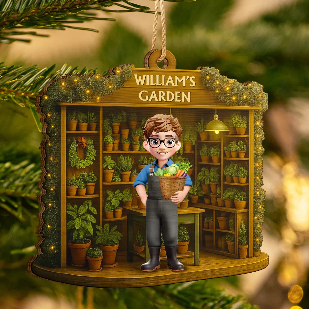 3D Effect Gardening Woman Man - Personalized Custom Shaped Wooden Ornament - Image 3