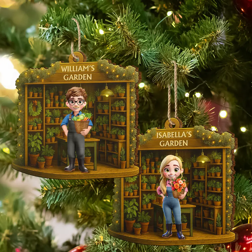 3D Effect Gardening Woman Man - Personalized Custom Shaped Wooden Ornament - Image 6