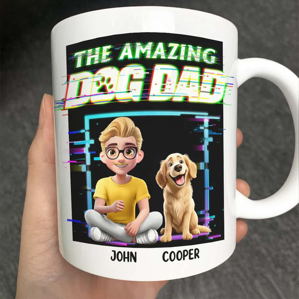3D Effect Glitch Signal The Amazing Dog Dad - Personalized Mug - Image 2