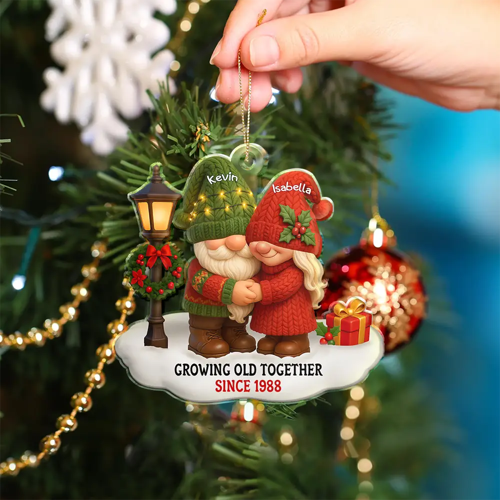 3D Effect Gnome Couple Growing Old Together Christmas - Personalized Custom Shaped Acrylic Ornament - Image 4
