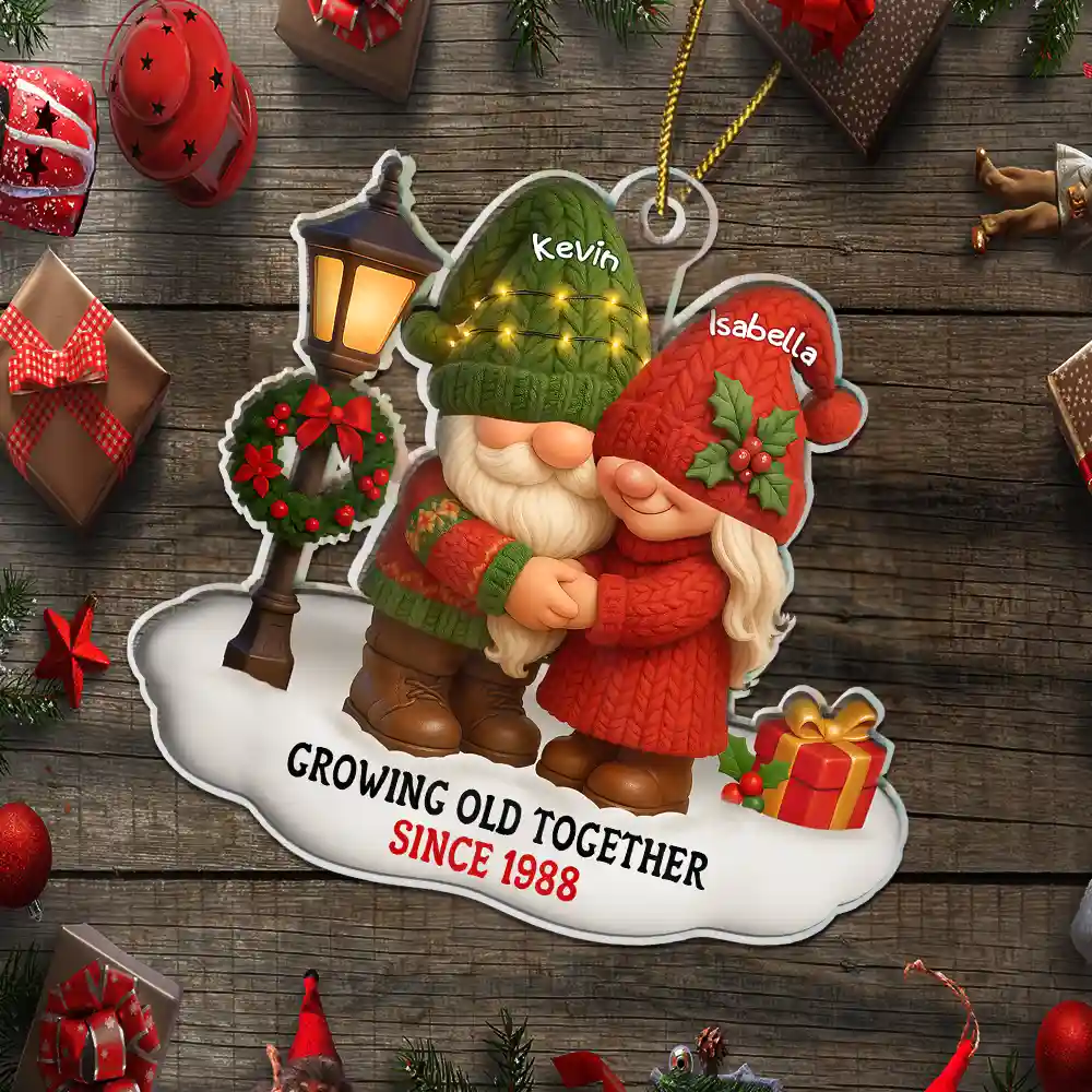 3D Effect Gnome Couple Growing Old Together Christmas - Personalized Custom Shaped Acrylic Ornament - Image 5