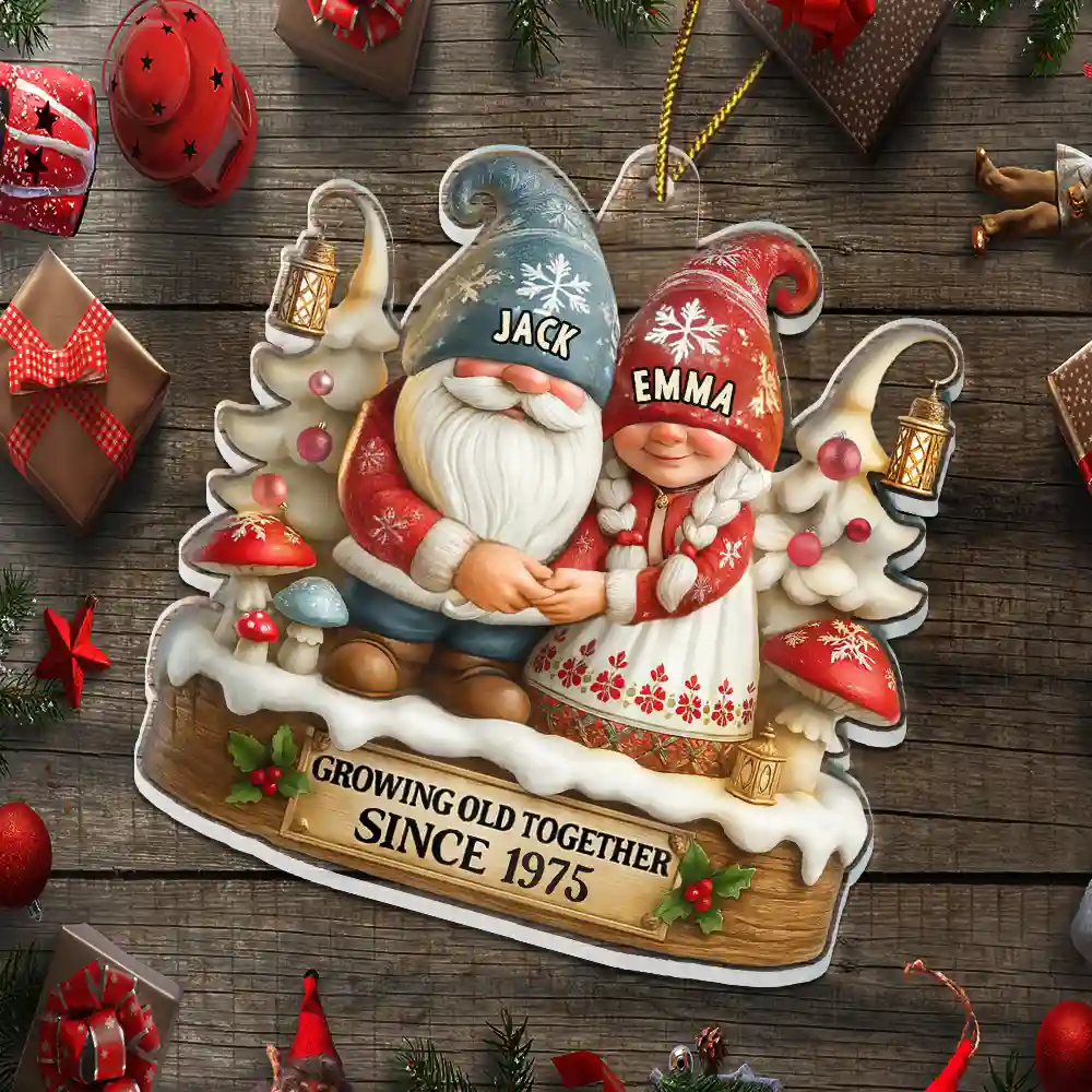 3D Effect Gnome Couple Growing Old Together - Personalized Custom Shaped Acrylic Ornament - Image 5